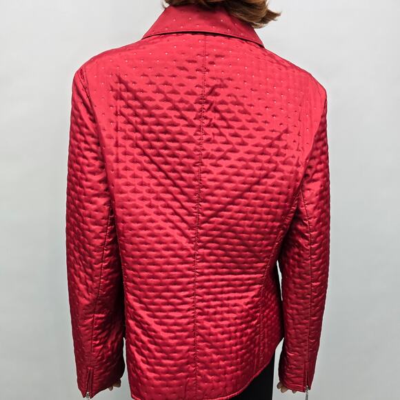 Talbots Quilted Puffer Jacket Full Zip Women 14 Red Dotted Light Insulated VTG - Picture 8 of 11